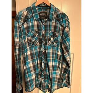 BKE Buckle Button Down Flannel Teal and Black Men’s X Large